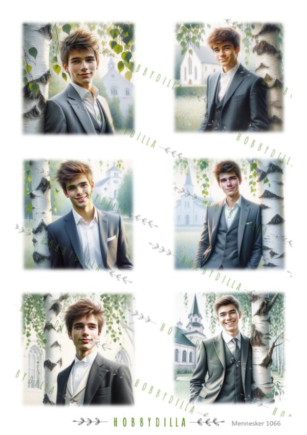 Motivark Mennesker 1066 M Konfirmant med Kirke, Gutt