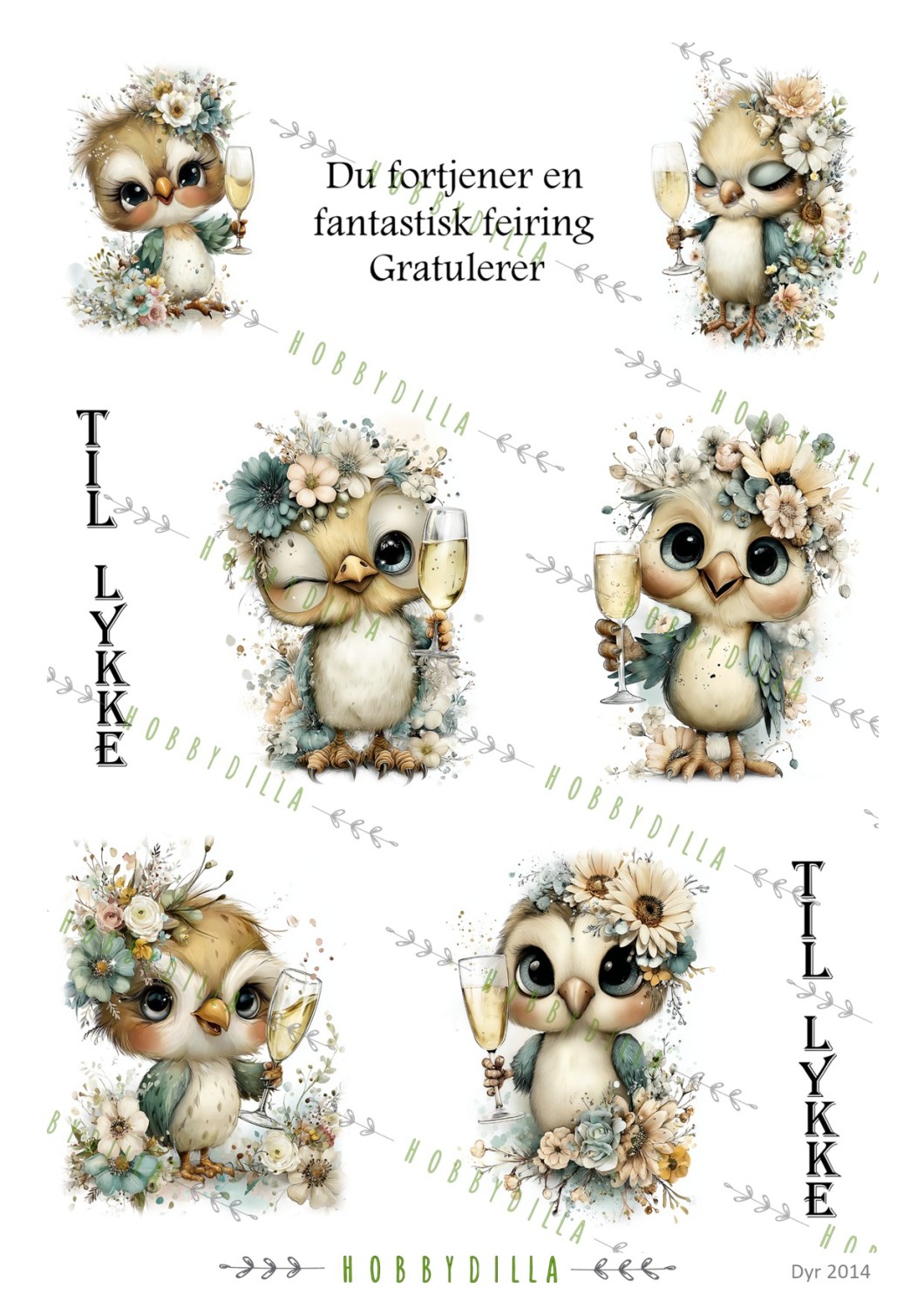 Motivark Dyr 2014 M Ugler på fest - Bilde 1