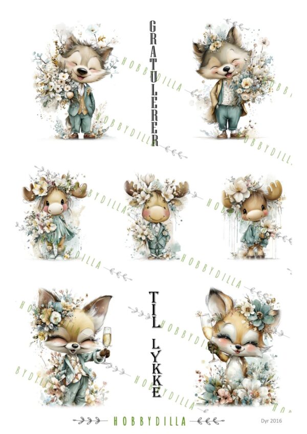 Motivark Dyr 2016 M Søte dyr på fest