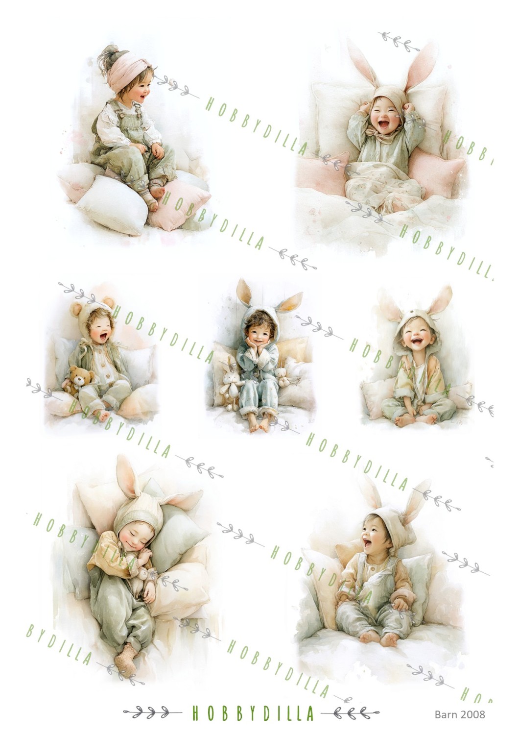 Motivark Barn 2008 M Glade barn med kaninører 2 - Bilde 1