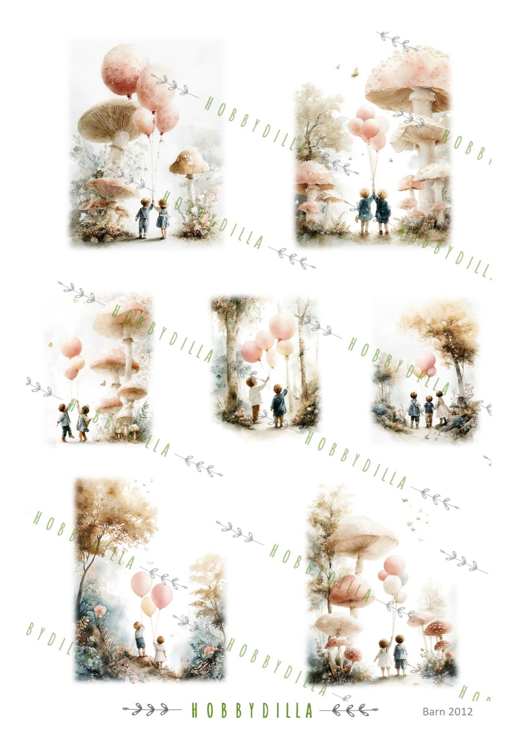 Motivark Barn 2012 M Barn med store sopper og ballong - Bilde 1