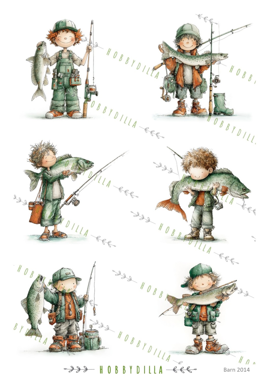 Motivark Barn 2014 M Gutter med Fiskelykke - Bilde 1