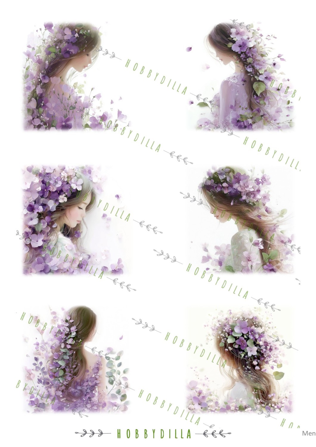 Motivark Mennesker 2038 M Jenter med lilla blomster - Bilde 1