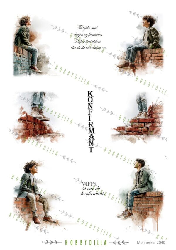 Motivark Mennesker 2040 M Konfirmant Rød Murstein