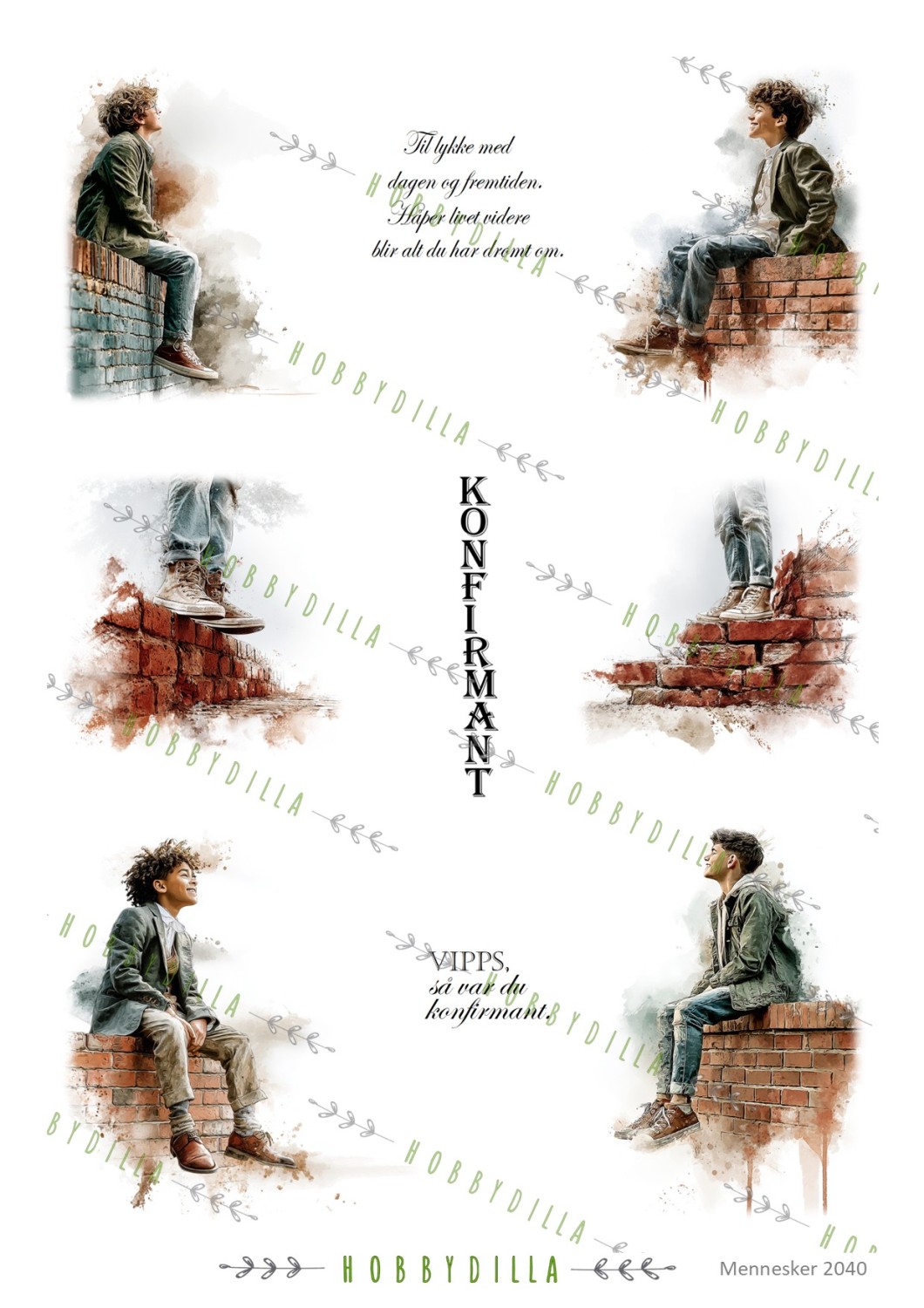 Motivark Mennesker 2040 M Konfirmant Rød Murstein - Bilde 1