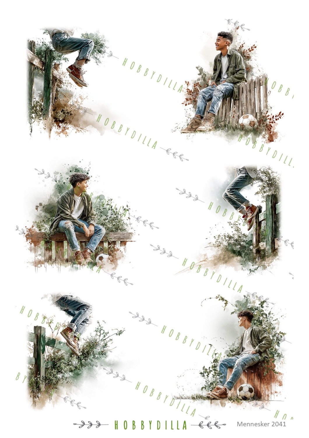 Motivark Mennesker 2041 M Hopp over gjerde og gutter med fotball - Bilde 1