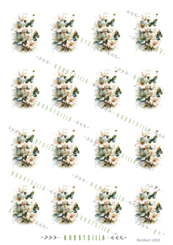 Motivark  Bordkort 2001 M Sommerfugler Grønn