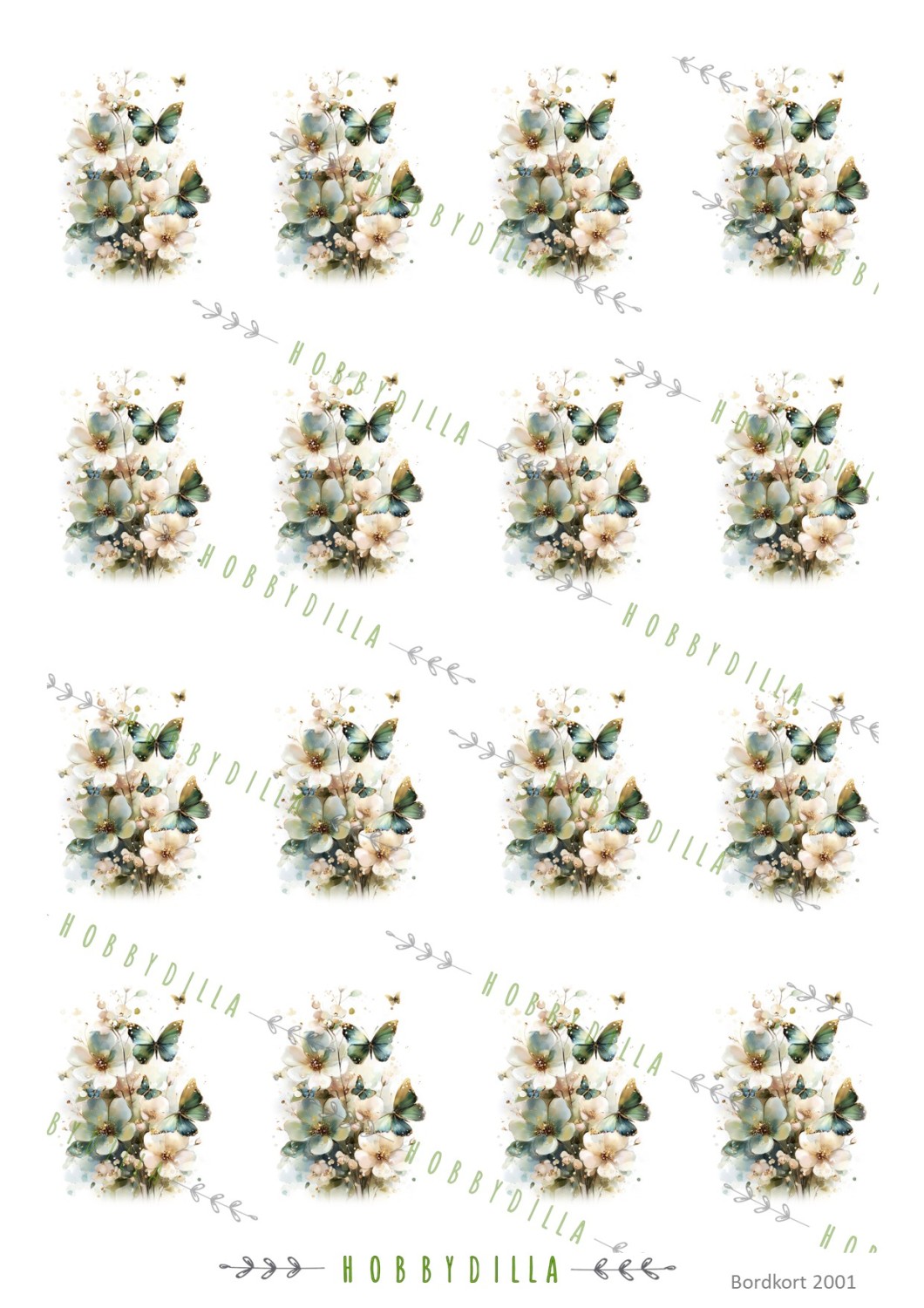 Motivark  Bordkort 2001 M Sommerfugler Grønn - Bilde 1