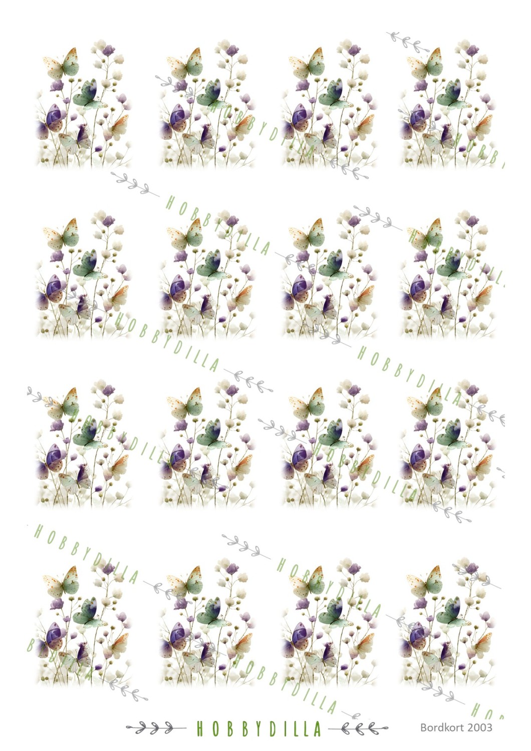 Motivark  Bordkort 2003 M Sommerfugler Lilla - Bilde 1