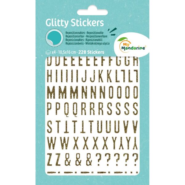 My Mandarine Glitter Klistremerker – Bokstaver og tall Gull