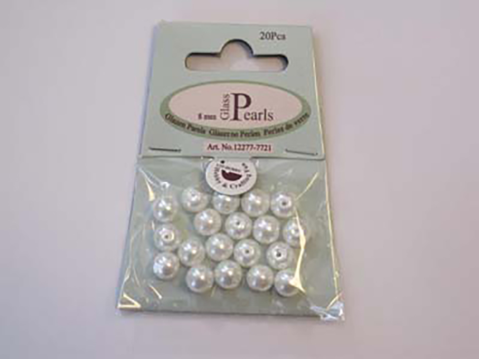 Glassperle Romerperle – 8mm 20stk – Hvit - Bilde 1