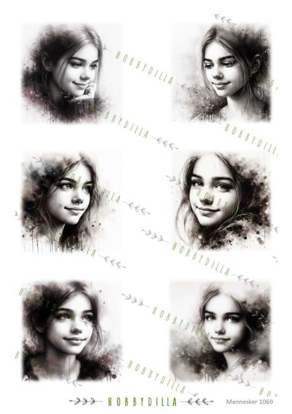 Motivark Mennesker 1069 M Unge jenter svart - hvit