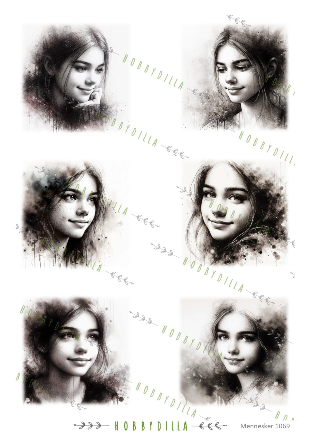 Motivark Mennesker 1069 M Unge jenter svart - hvit - Bilde 1