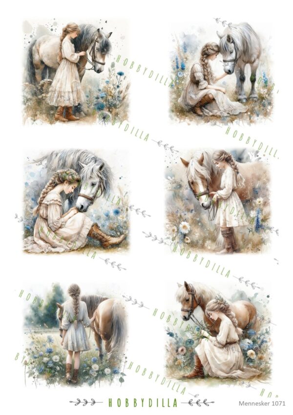 Motivark Mennesker 1071 M Jenter med hest