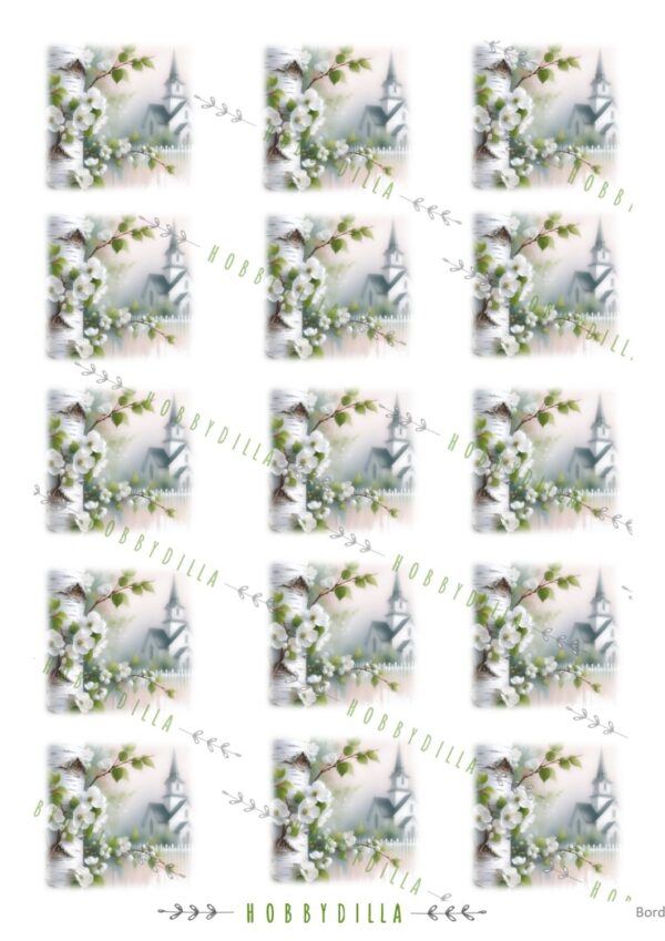 Motivark Bordkort 1004 M Bjørk og kirke