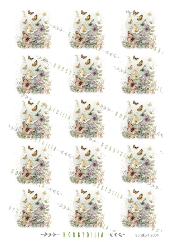 Motivark Bordkort 2004 M Sommerfugler Lilla Grønn