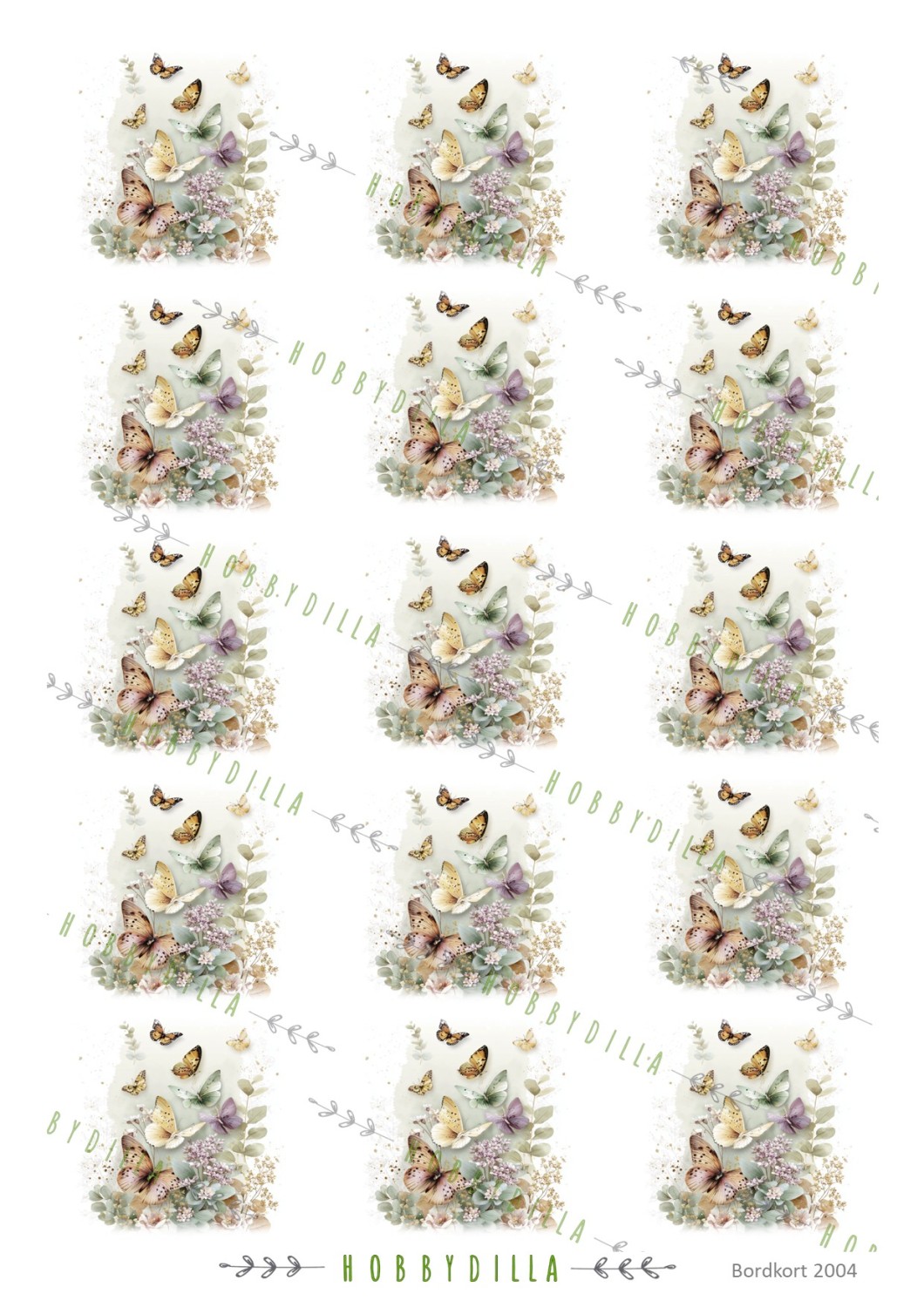 Motivark Bordkort 2004 M Sommerfugler Lilla Grønn - Bilde 1