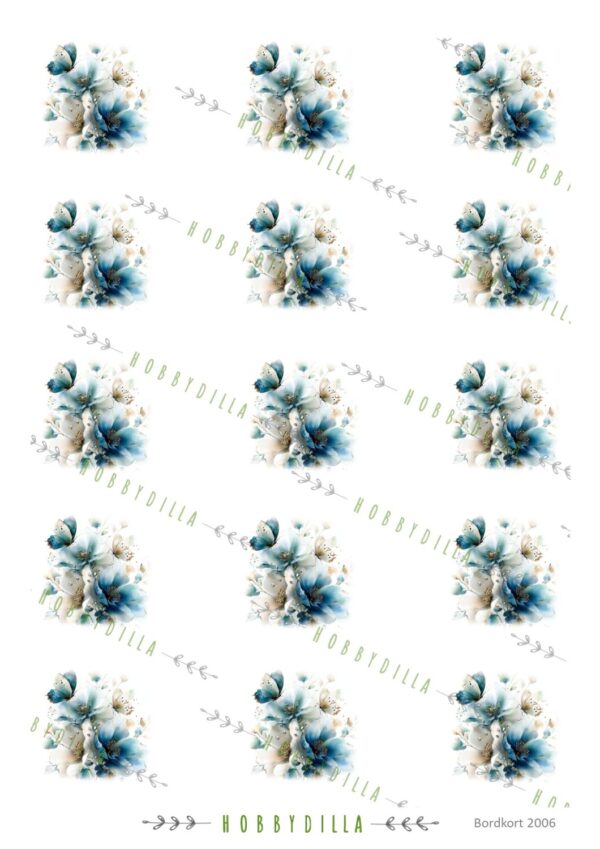 Motivark Bordkort 2006 M Blå blomster