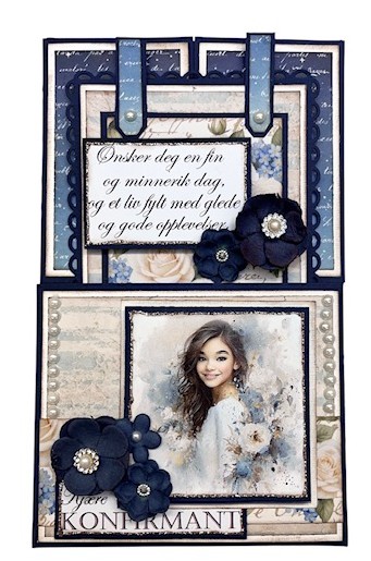 Kit 10 Konfirmasjon Brettekort med tag og klaffer, Jente Blå