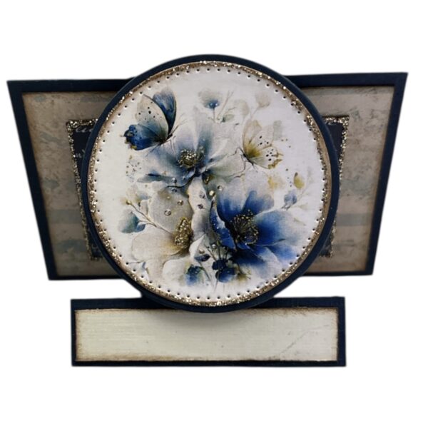 Kit 18 Bordkort med rundt motiv - Blå Blomst