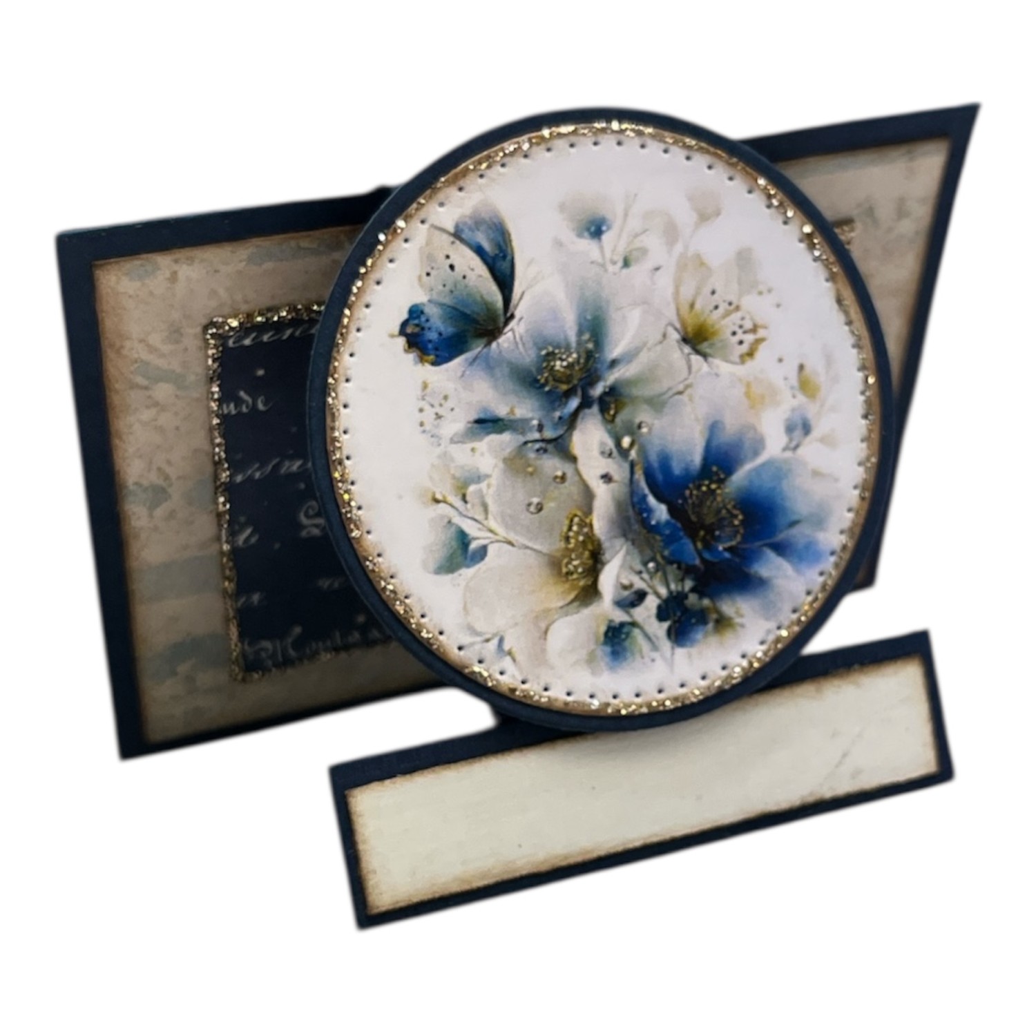 Kit 18 Bordkort med rundt motiv - Blå Blomst - Bilde 2