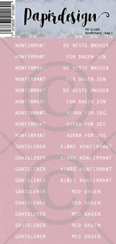 Papirdesign Klistremerke - Konfirmant Rosa 1