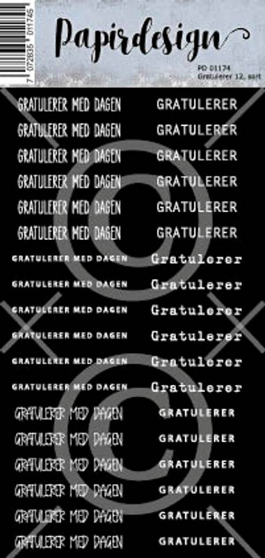 Papirdesign Klistremerke - Gratulerer 12, Sort