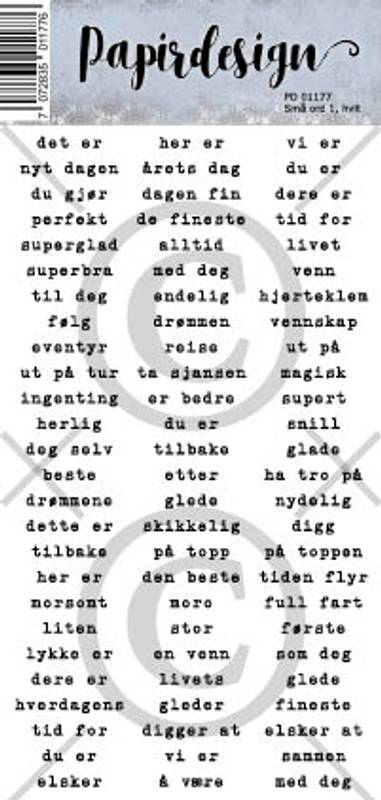 Papirdesign Klistremerke  Små ord 1, Hvit