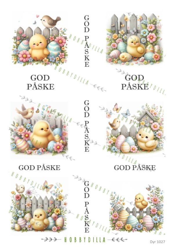 Motivark Dyr 1027 M Påskeegg med Kylling og Tekst
