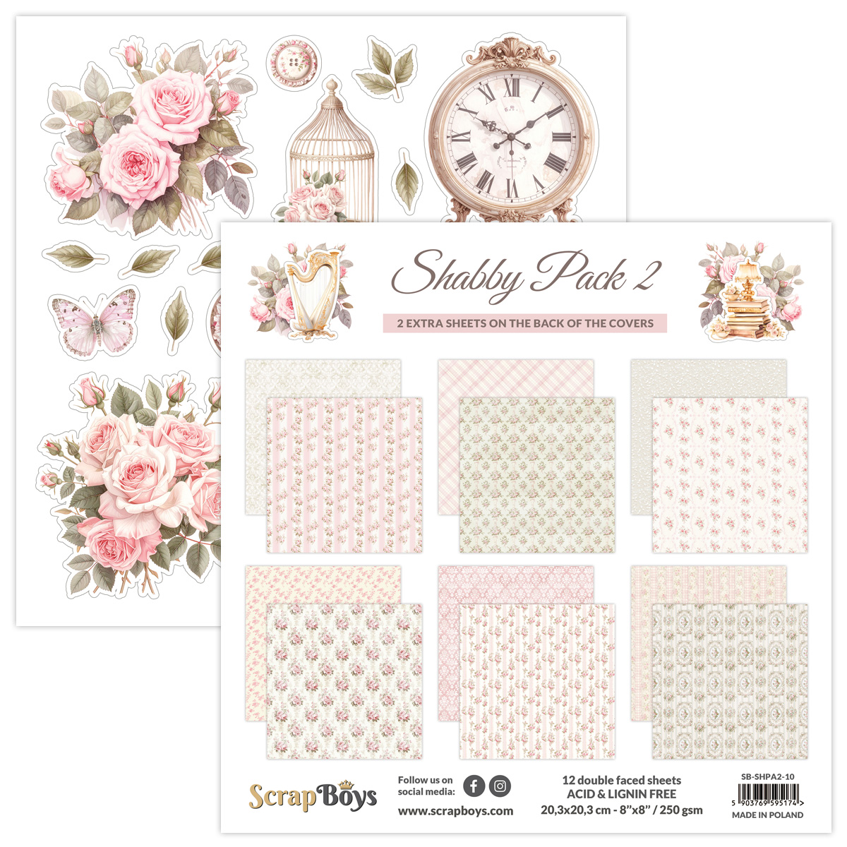 ScrapBoys Shabby Pack 2 - 10 8x8 Blokk - Bilde 1