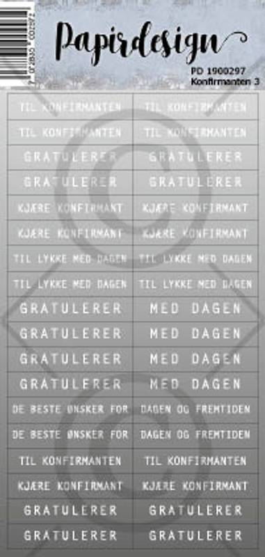 Papirdesign Klistremerke Konfirmant 3, Grå
