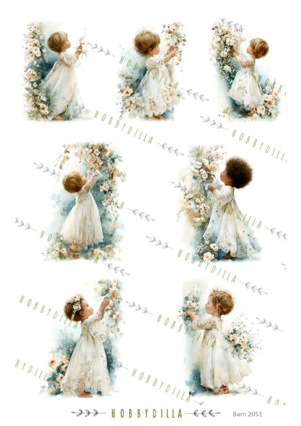 Motivark Barn 2051 M Barn i blomstereng Blå