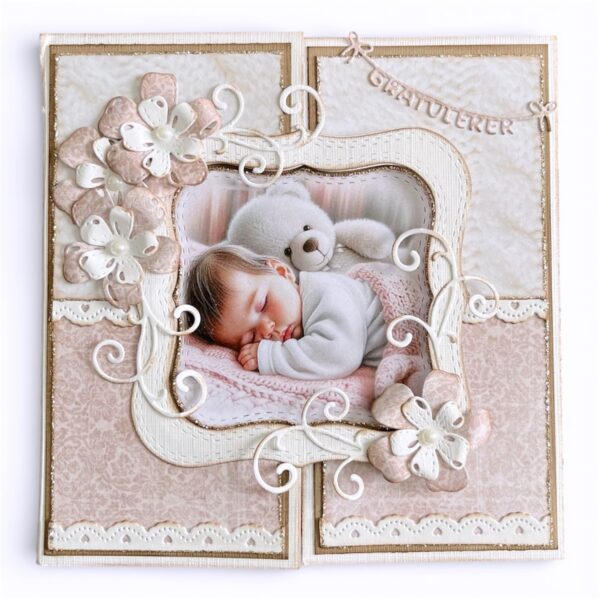 Kit 23 Babykort med åpen ramme - Rosa