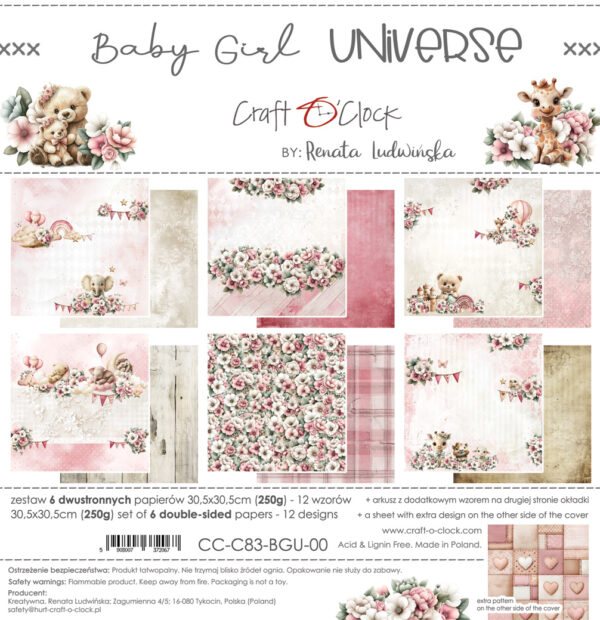 Craft O`Clock Baby Girl Universe - a set of papers 30,5x30,5cm