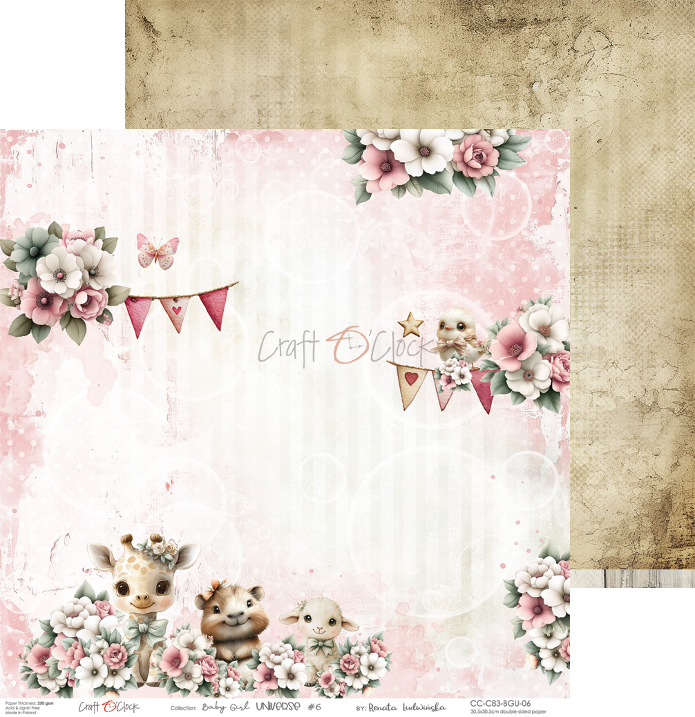 Craft O`Clock Baby Girl Universe - a set of papers 30,5x30,5cm - Bilde 6