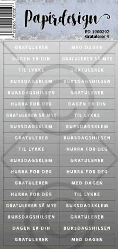 Papirdesign Klistremerke  Gratulerer 4, grå