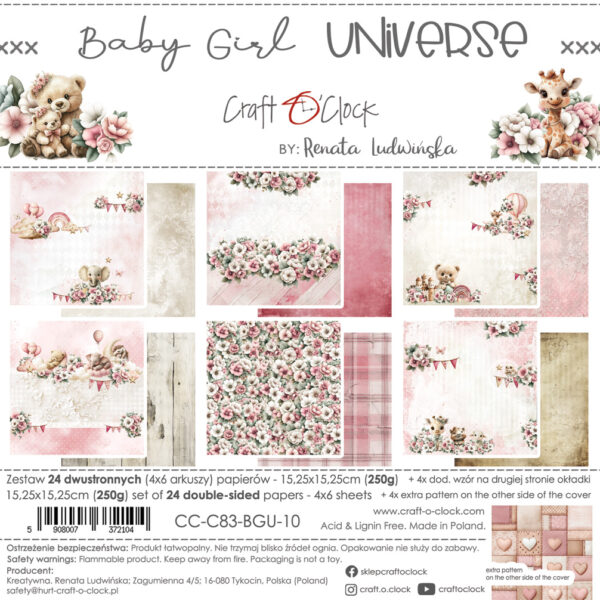 Craft O`Clock Baby Girl Universe - a set of papers 6x6 Blokk