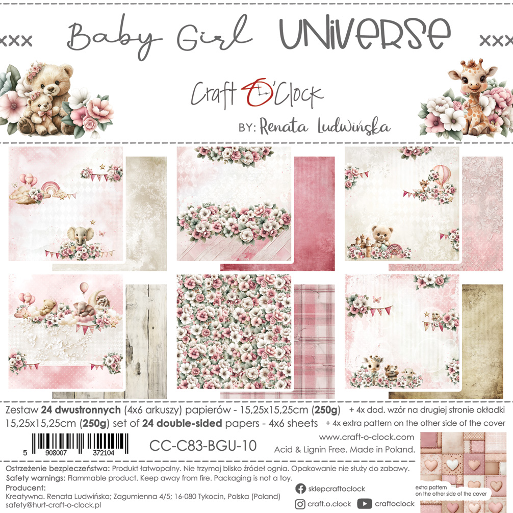 Craft O`Clock Baby Girl Universe - a set of papers 6x6 Blokk - Bilde 1