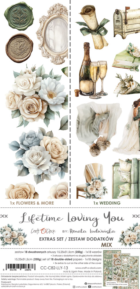 Craft O`Clock Lifetime Loving you Mix Sett med 18 stk Klippeark