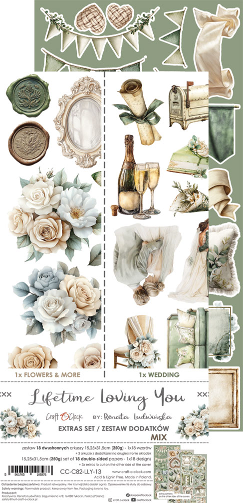 Craft O`Clock Lifetime Loving you Mix Sett med 18 stk Klippeark