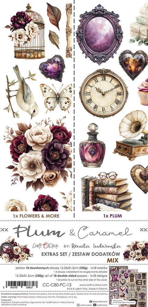 Craft O`Clock Plum & Caramel Mix Sett med 18 stk Klippeark