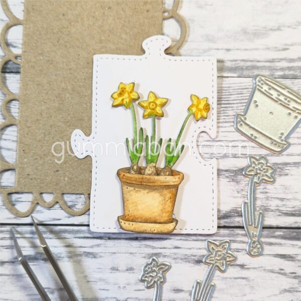 Gummiapan Dies Påskeliljer i blomsterpotte