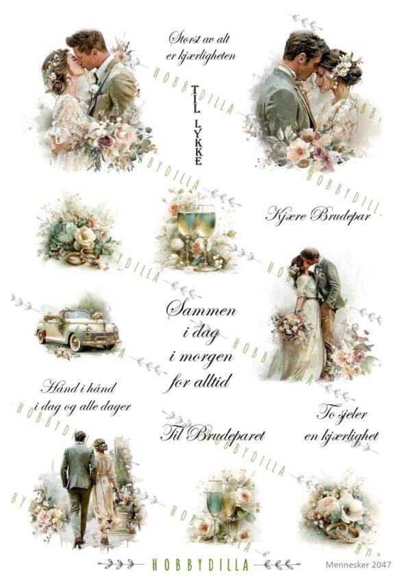 Motivark Mennesker 2047 M Bryllup Grønn med Tekst