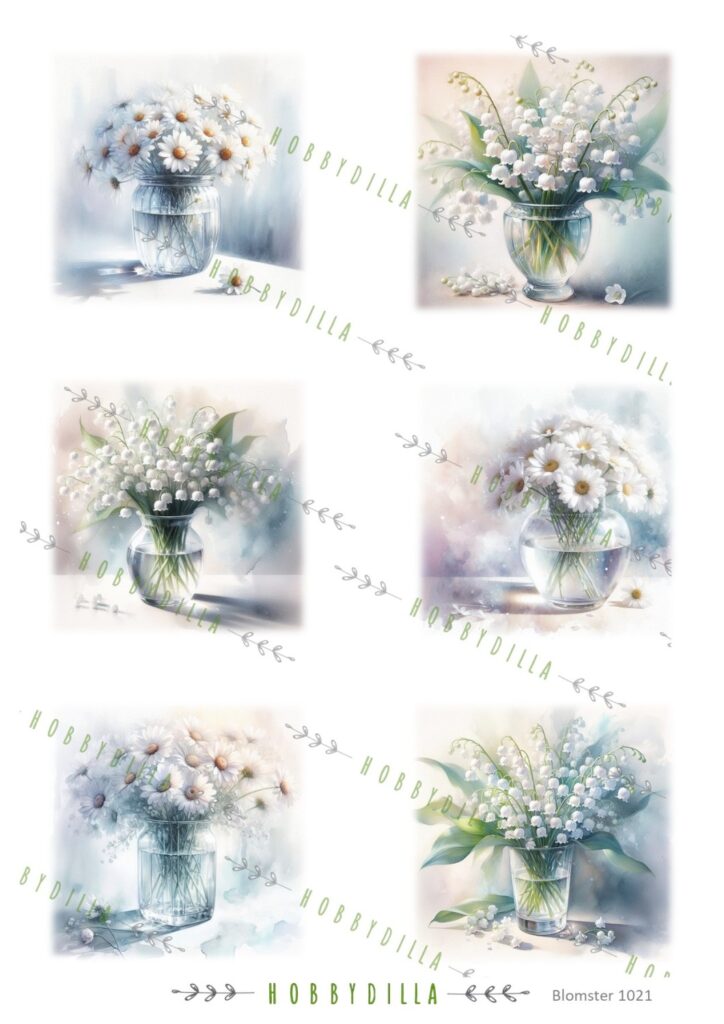 Rispapir Blomster 1021  Vårblomster i Vase