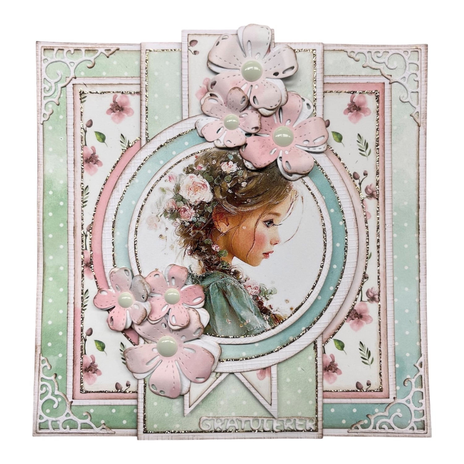 Kit 30 Kort med Smal klaff - Jenter med roser i håret - Bilde 1