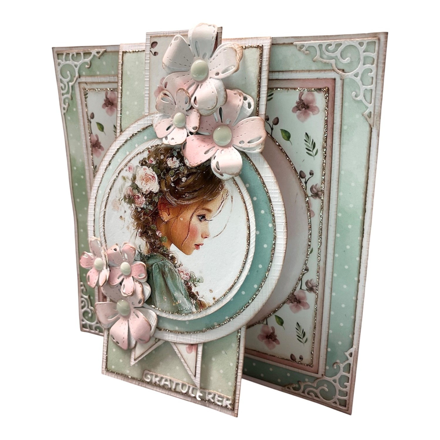 Kit 30 Kort med Smal klaff - Jenter med roser i håret - Bilde 2