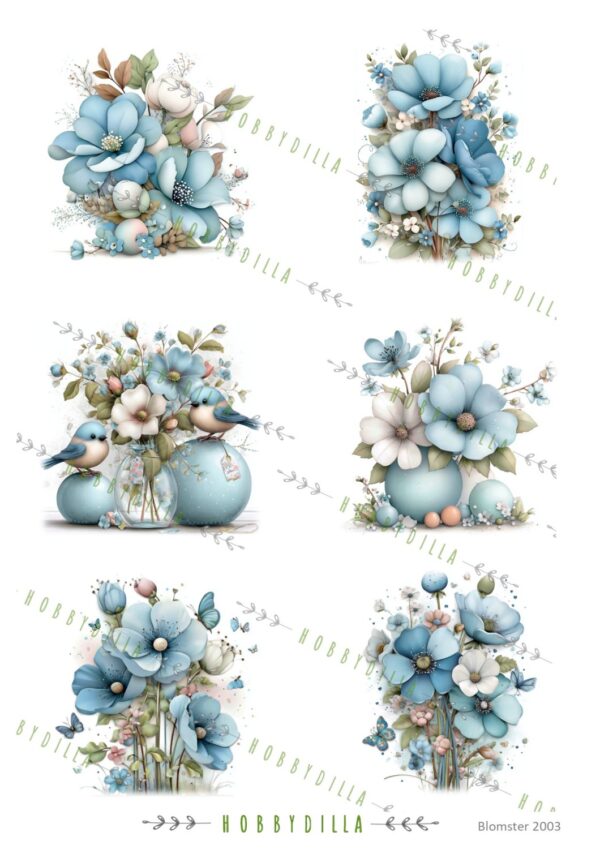 Rispapir Blomster 2003 Blå Blomster