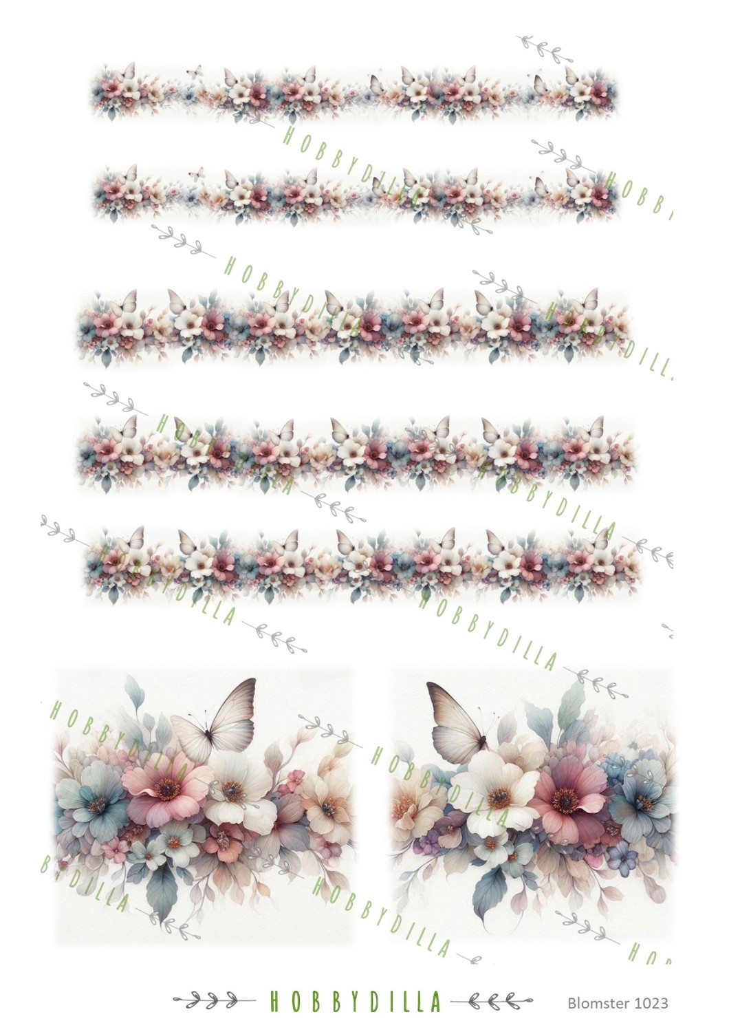 Motivark Blomster 1023 M Border Rosa watermark.jpg - Bilde 1