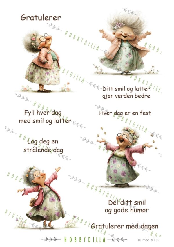 Motivark Humor 2008 M Glade Damer med Tekst