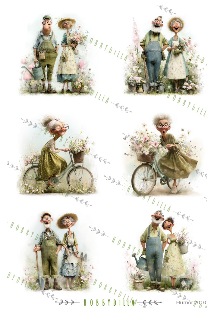 Motivark Humor 2010 M Gamle i Hagen og på Sykkel - Bilde 1